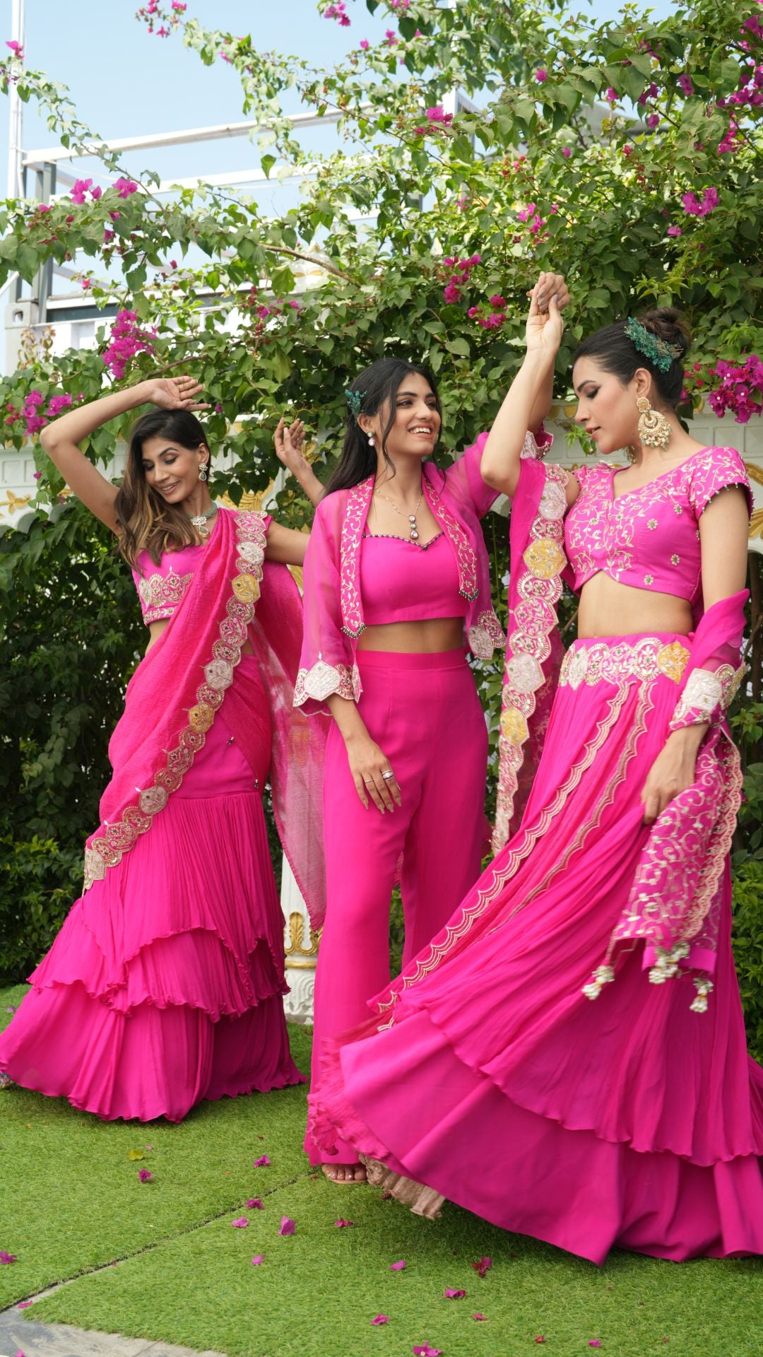 Kamka - Hot Pink Drape Saree with Blouse