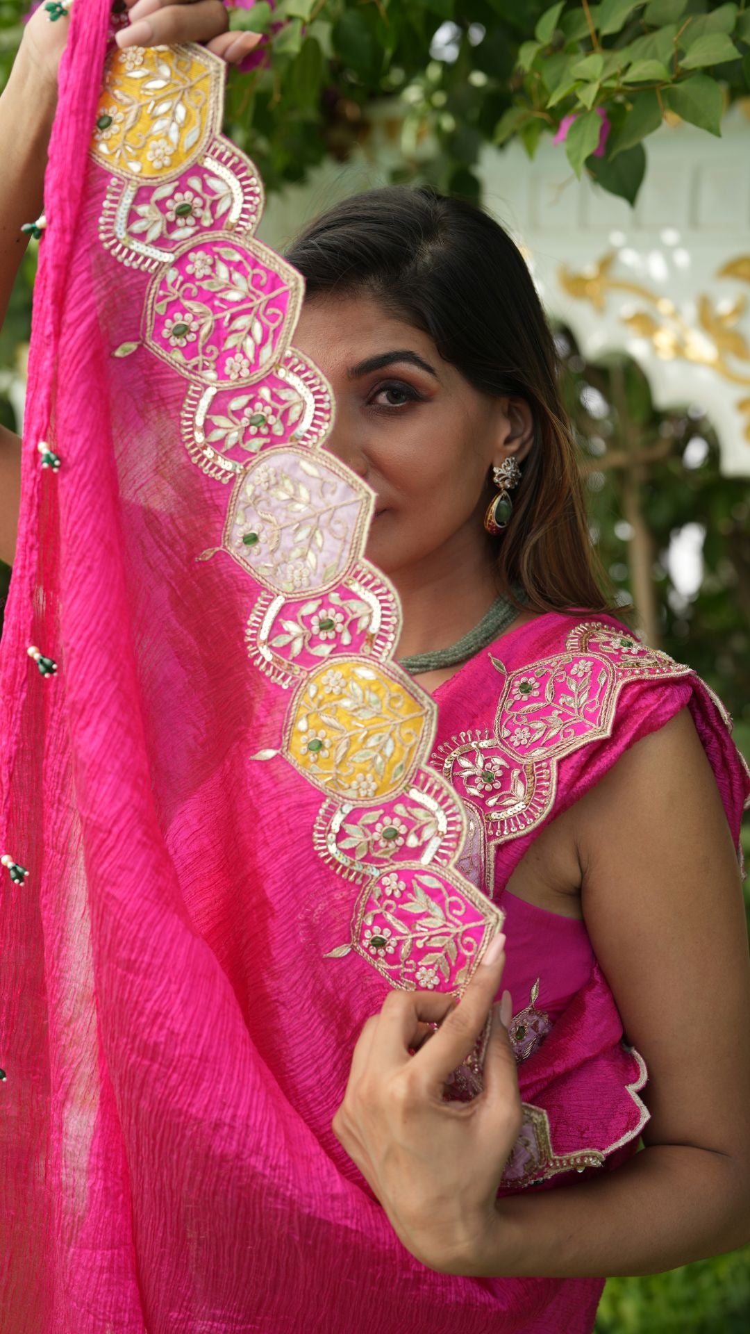 Kamka - Hot Pink Drape Saree with Blouse