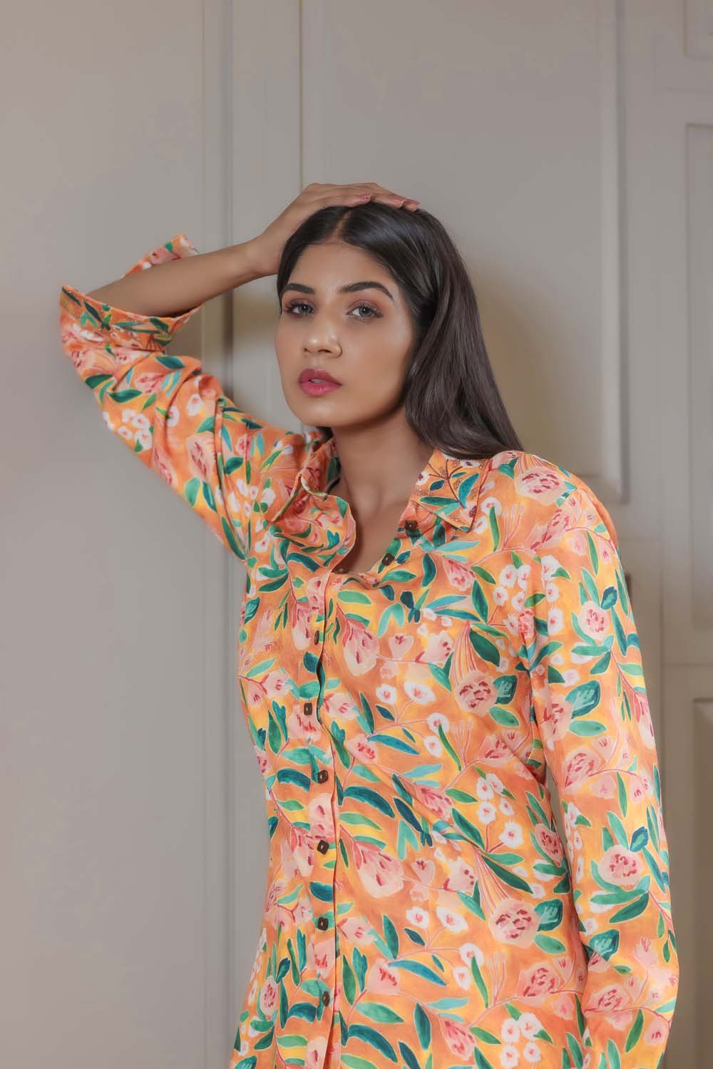 Geranium - Peach with Green Top and Pant Co-ord Set