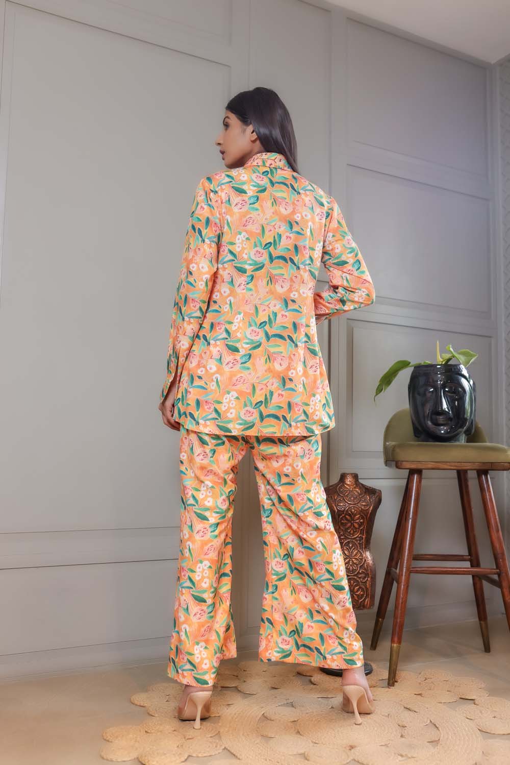 Geranium - Peach with Green Top and Pant Co-ord Set