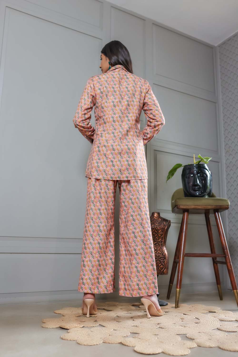 Jasmine - Peach Green Printed Top with Pant Co Ords Set