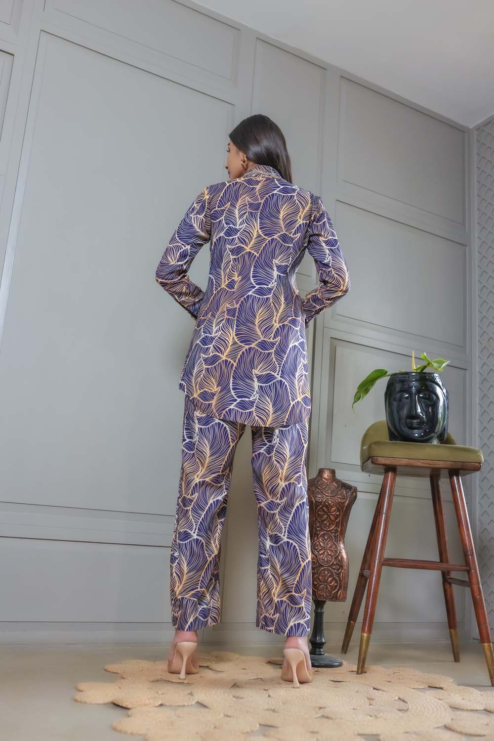 Passion - Blue with Beige Top and Bottom Co-Ords Set
