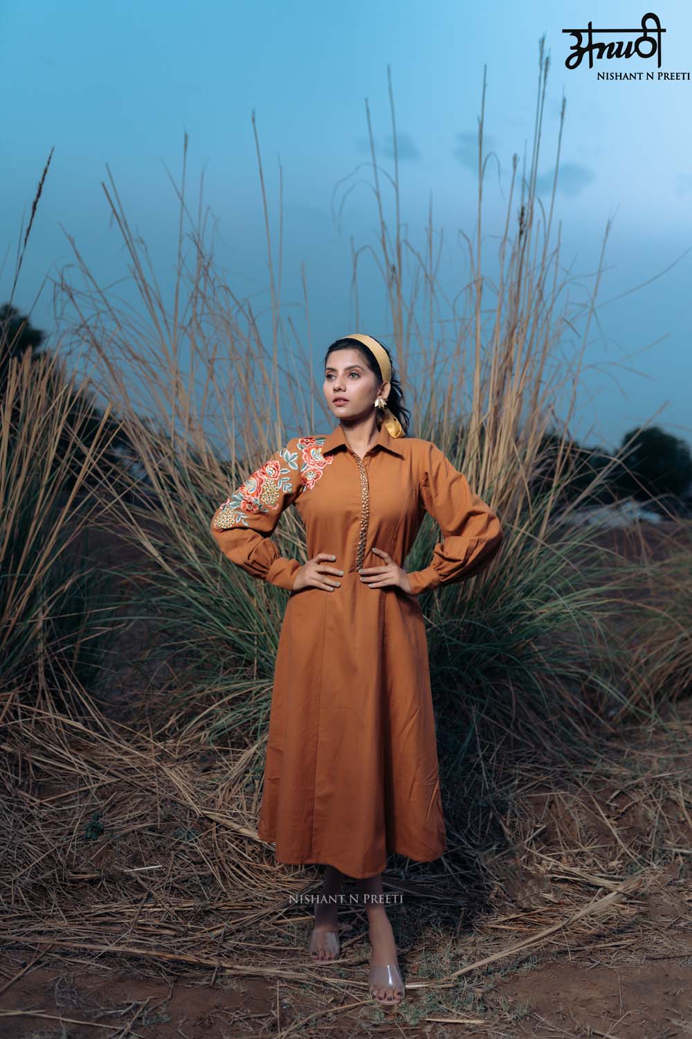 Ujarai- Emborded A-Line Dress