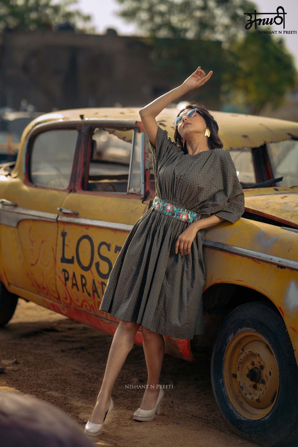 Zinat - Smoke Green Dress with Belt