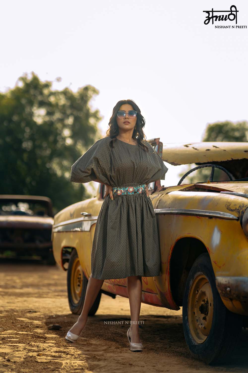 Zinat - Smoke Green Dress with Belt