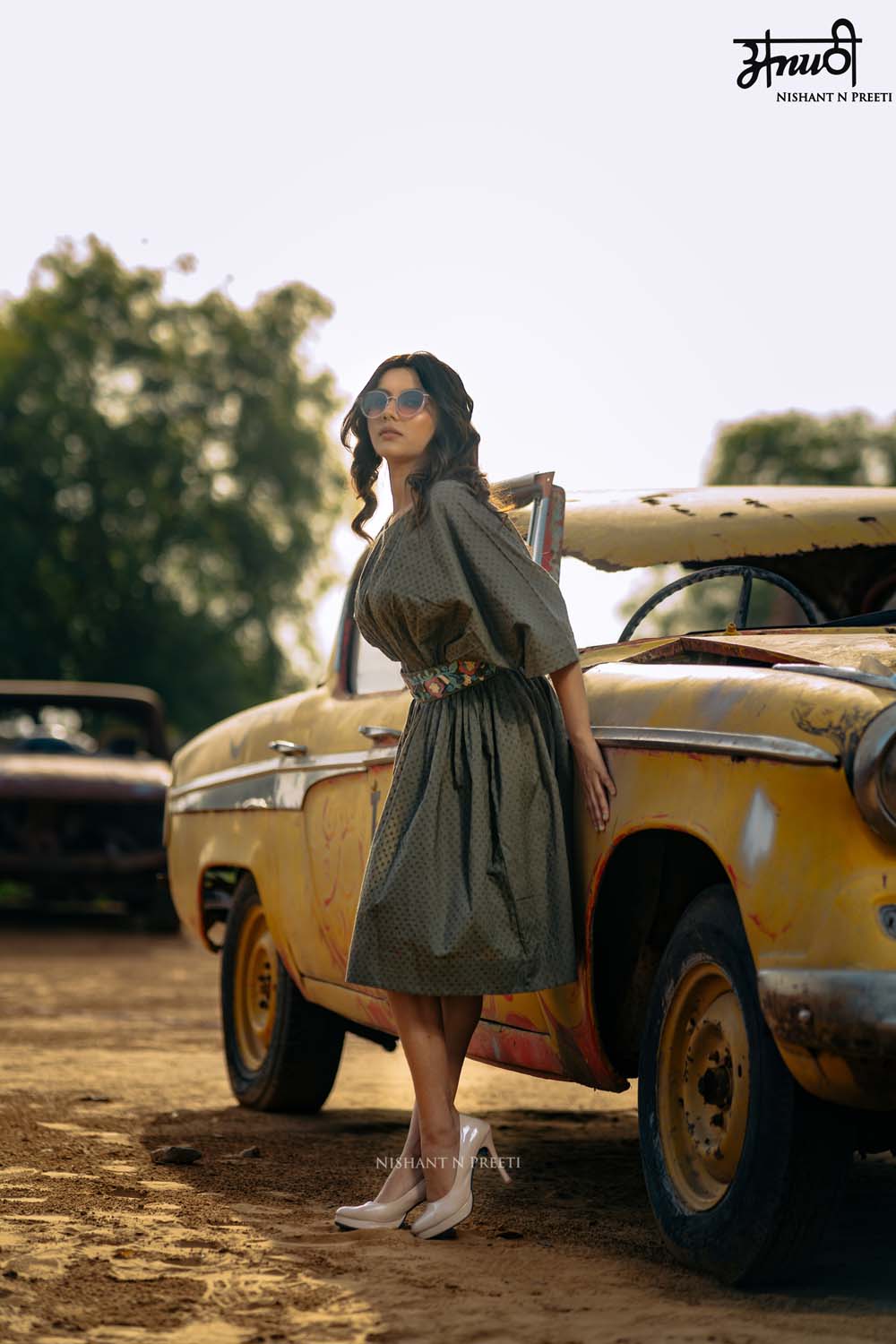 Zinat - Smoke Green Dress with Belt
