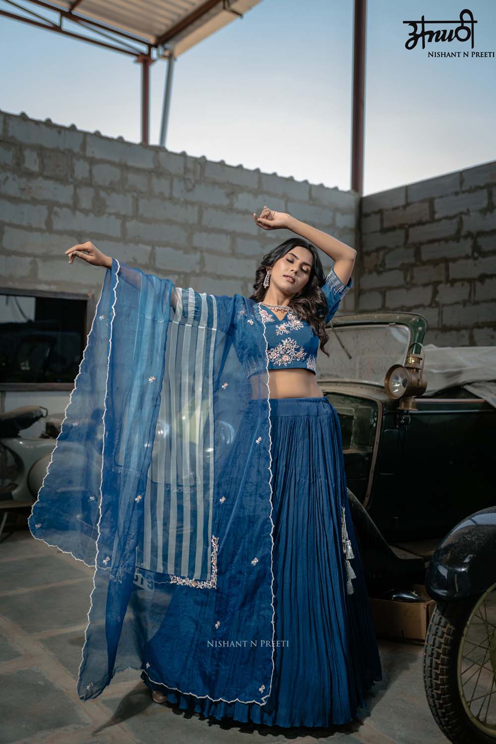 Be-Khudi - Indigo Blue Lehenga Blouse And Dupatta Set
