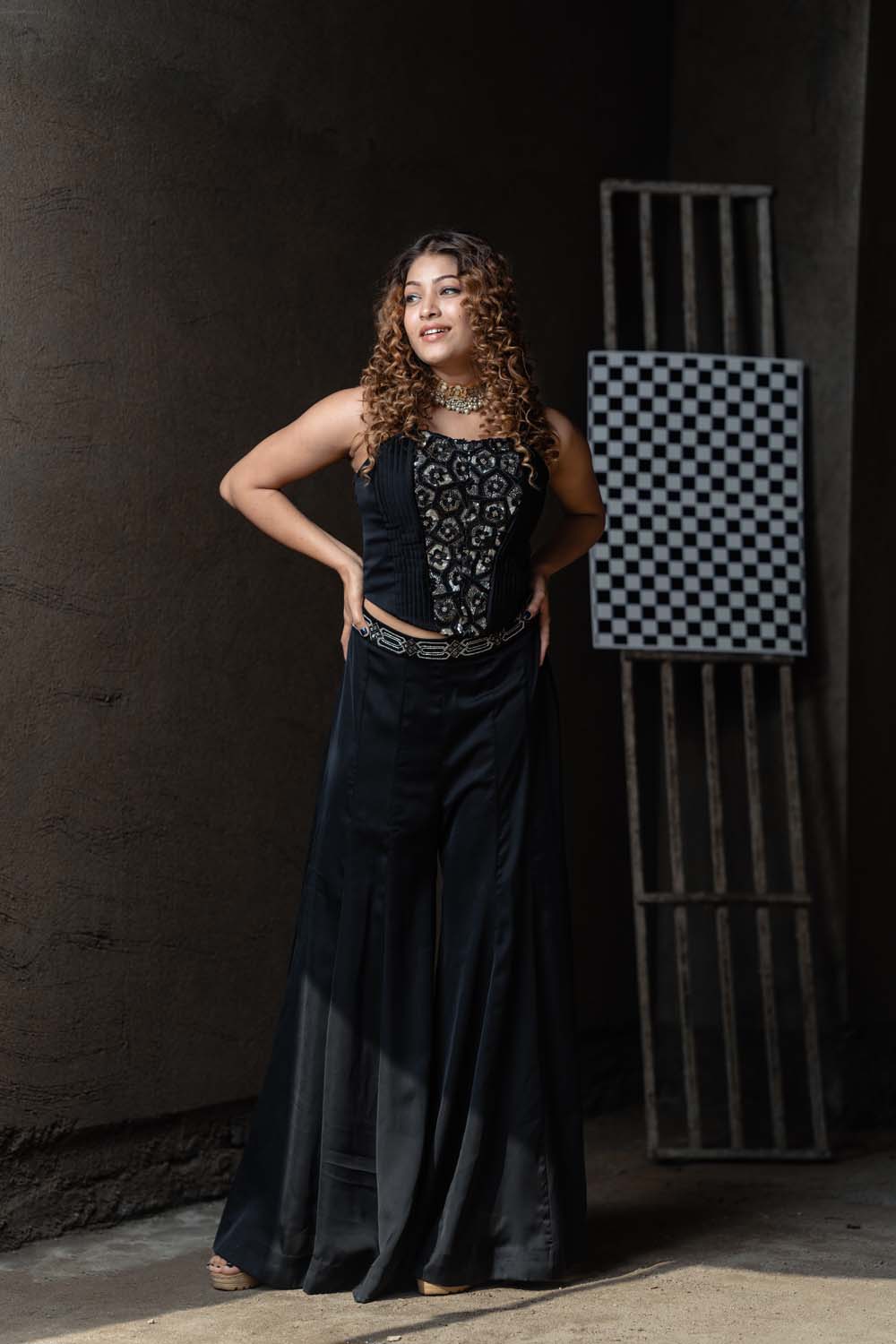 Gulrukh - Black Corset with Bell Bottom Pants