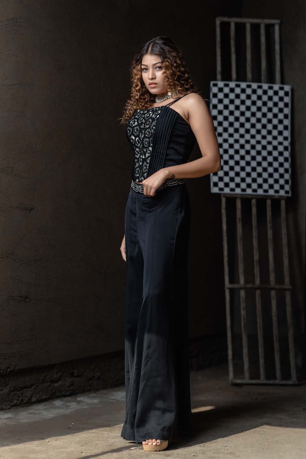 Gulrukh - Black Corset with Bell Bottom Pants