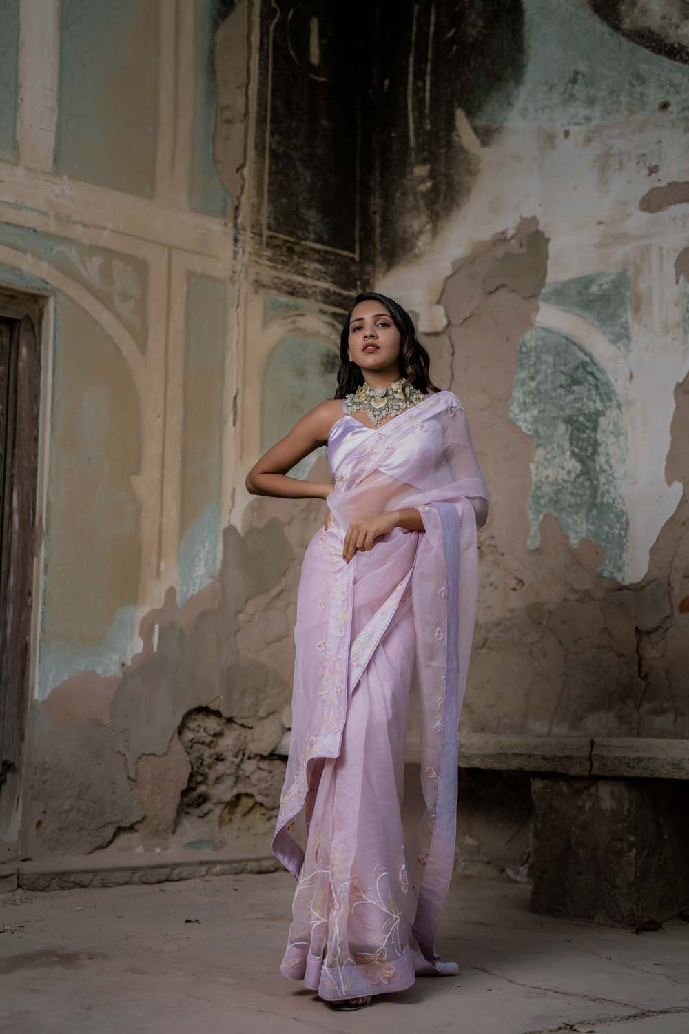 Tulip Saree - Baby Pink Organza Saree with Blouse