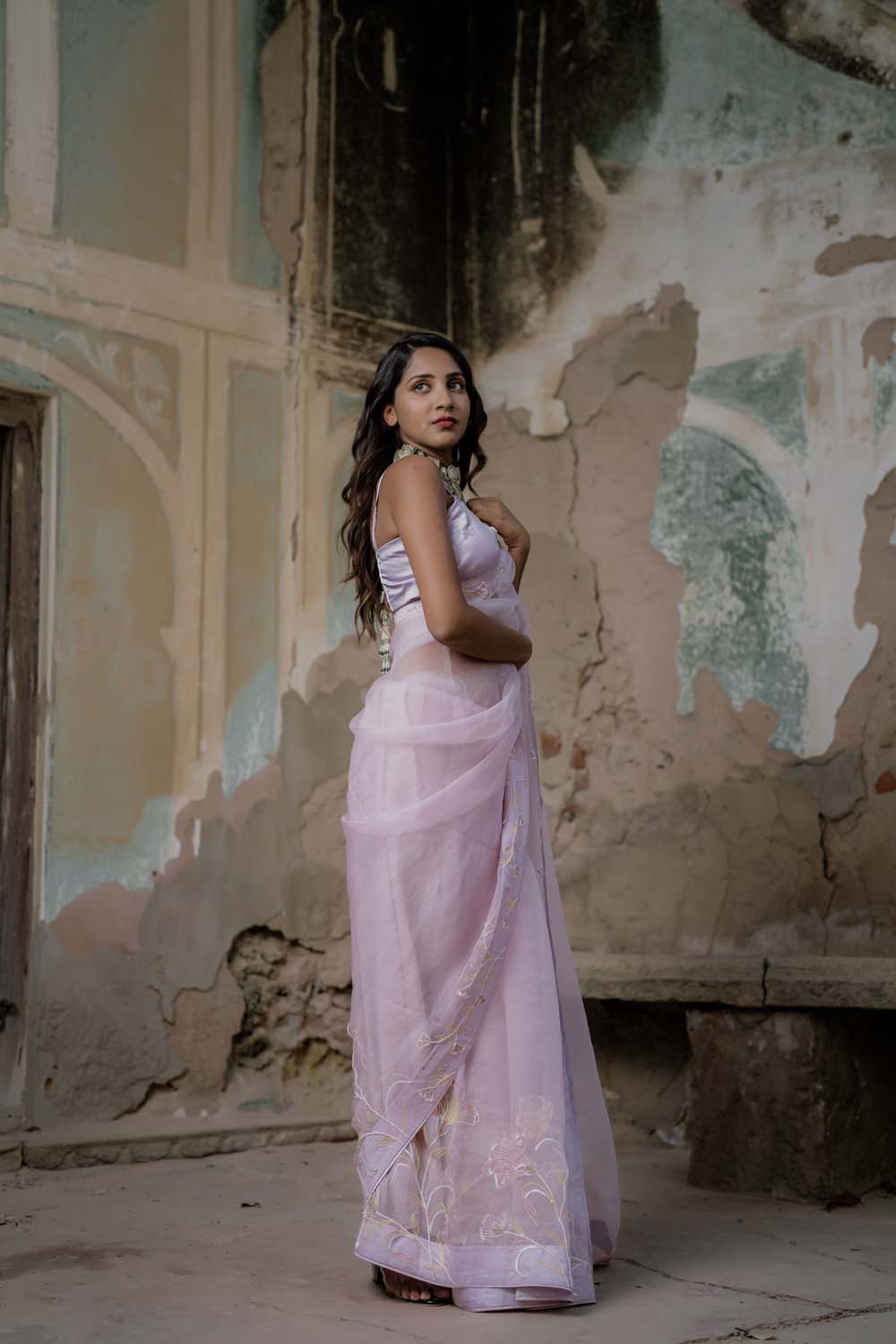 Tulip Saree - Baby Pink Organza Saree with Blouse