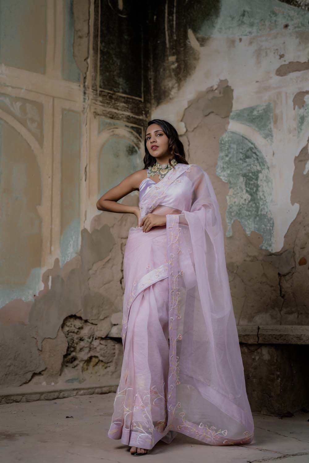 Tulip Saree - Baby Pink Organza Saree with Blouse