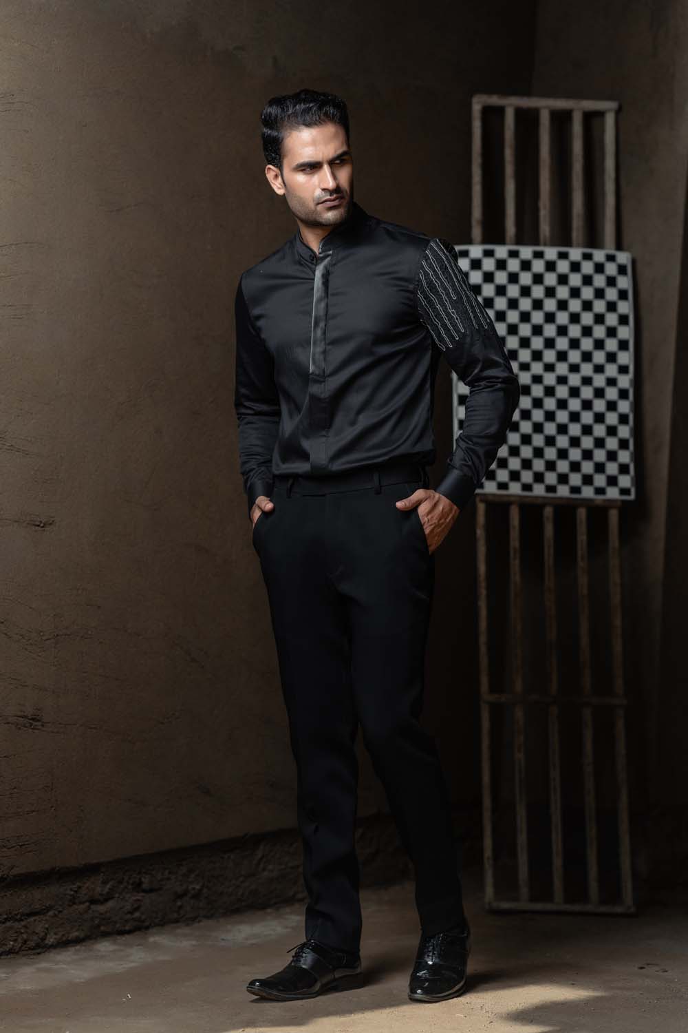Naiim - Black Stylish Nehru Collar Shirt For Men's