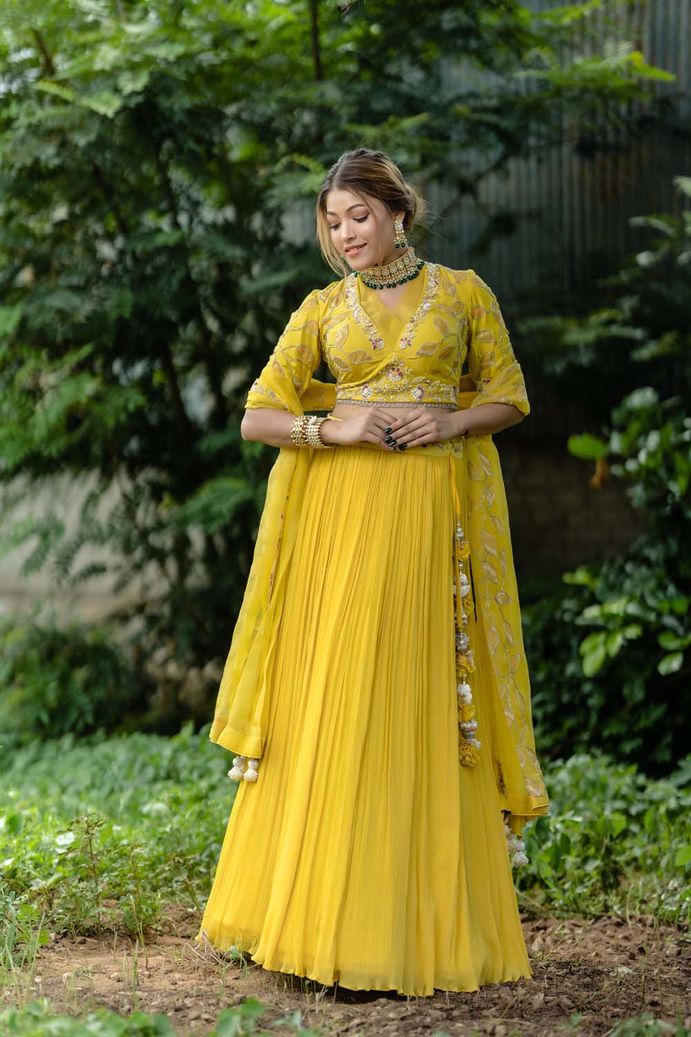 Suvarn - Orche Yellow Lehenga Blouse & Dupatta Set