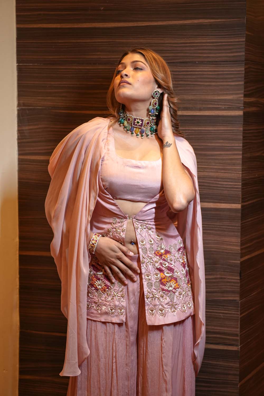 Mehandi - Rose Gold Garara With Top & Cape
