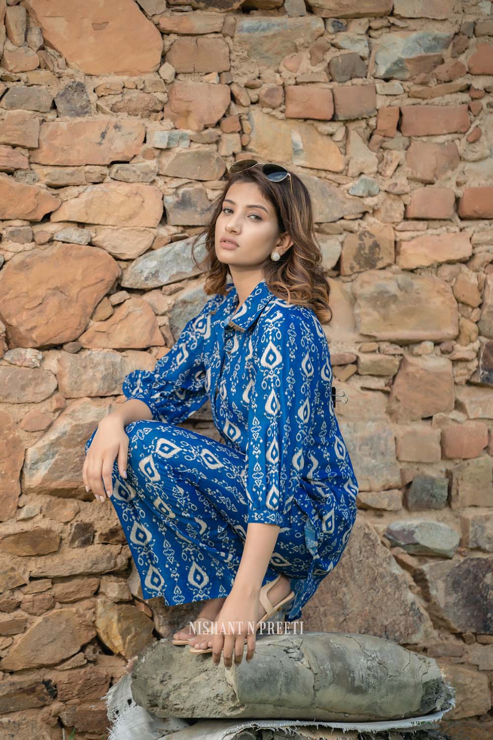 Iris - Women Blue Printed Shirt with Pant Co-ords Set