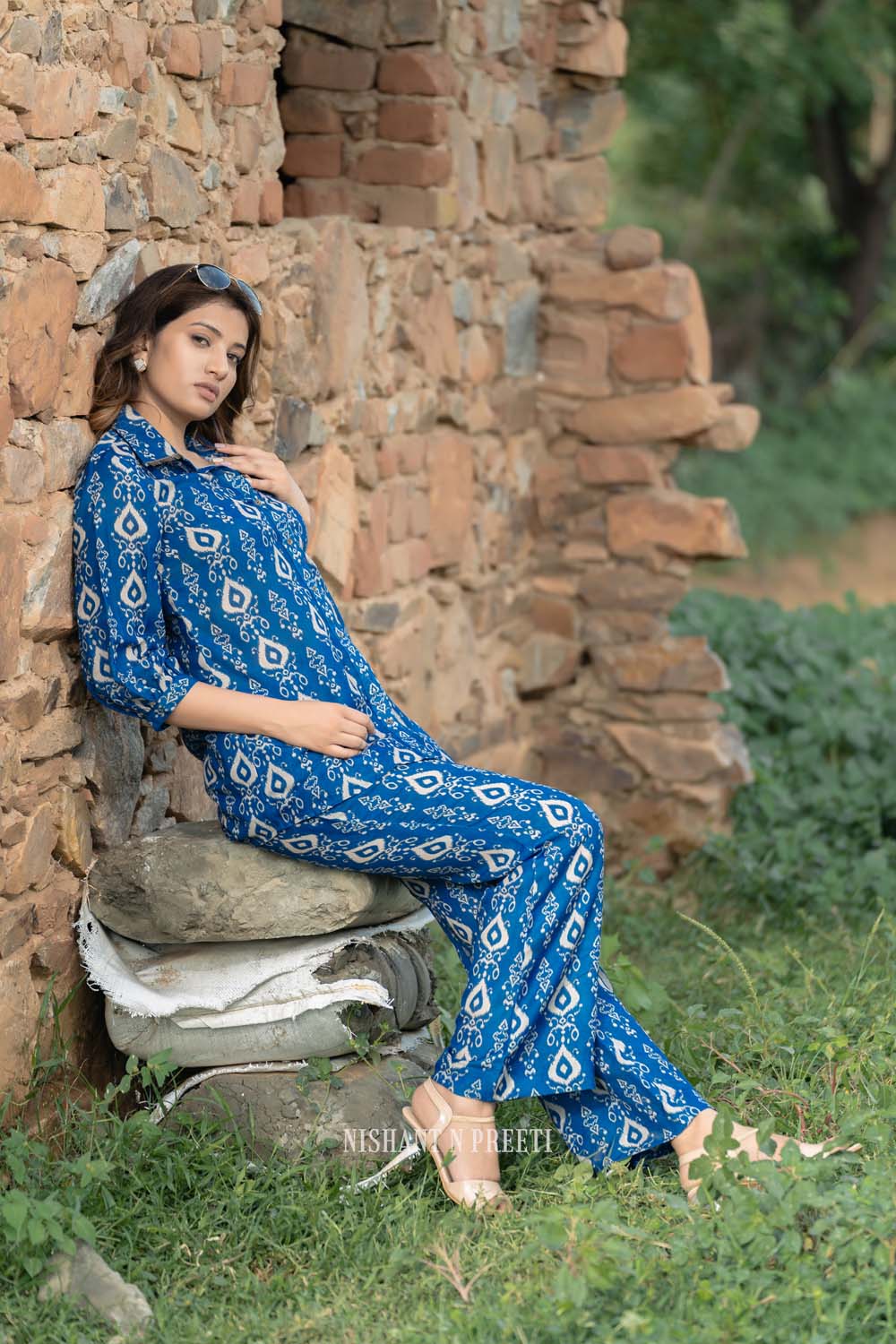 Iris - Women Blue Printed Shirt with Pant Co-ords Set