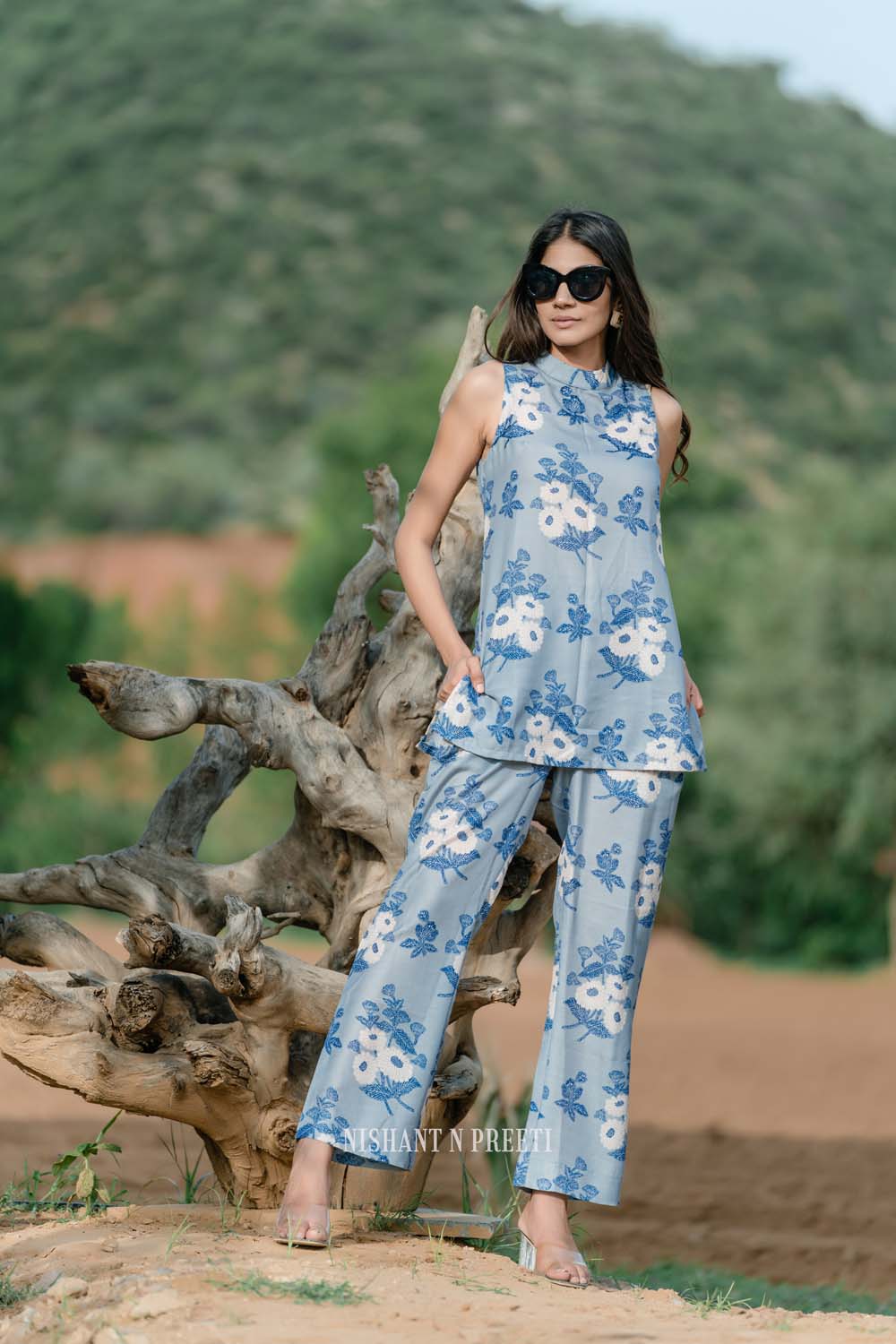 Hydranega Co-ord Set - Powder Blue Sleeveless Top and Pants Set