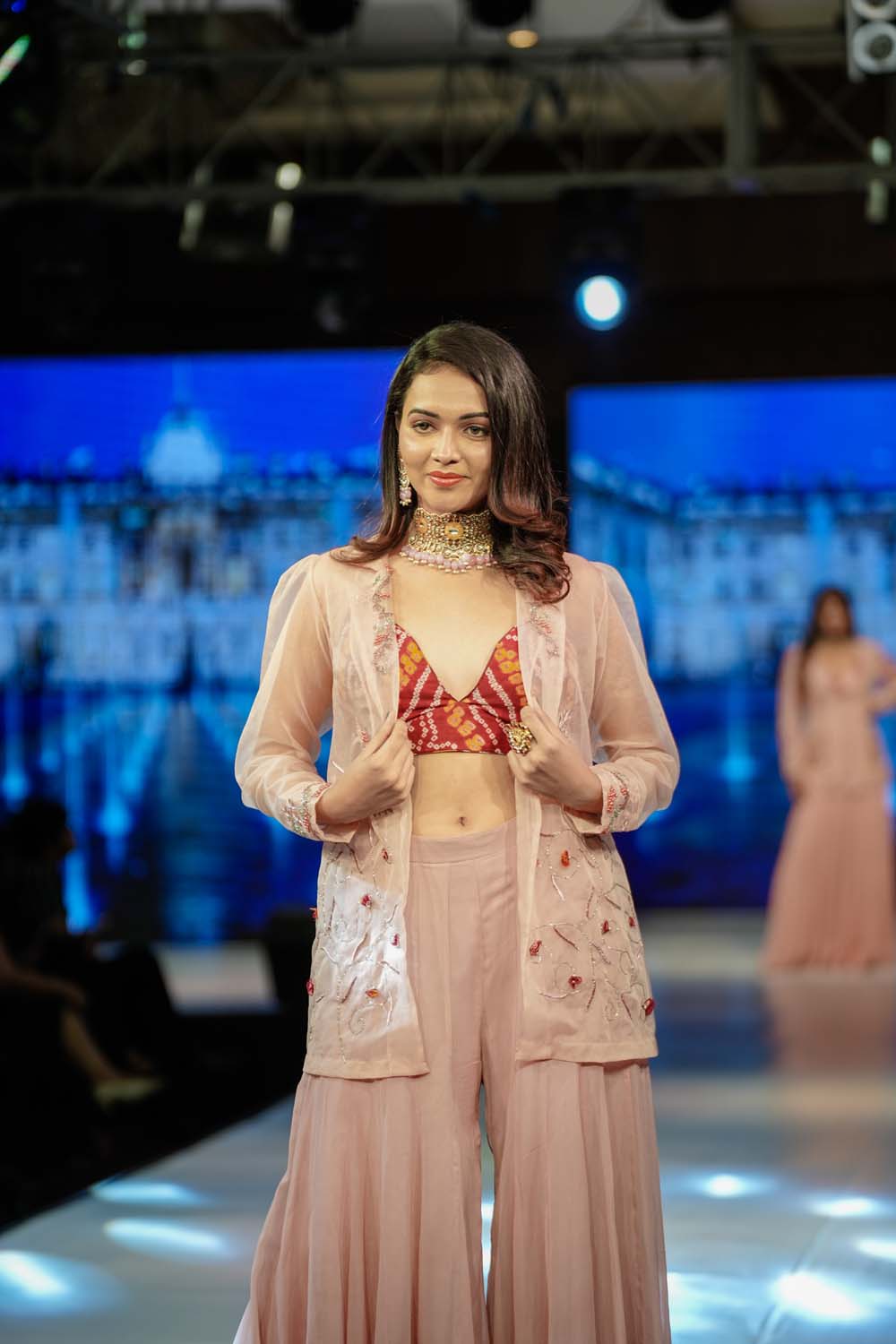 Baniya - Rose Gold Jacket with Garara and Bralette Set