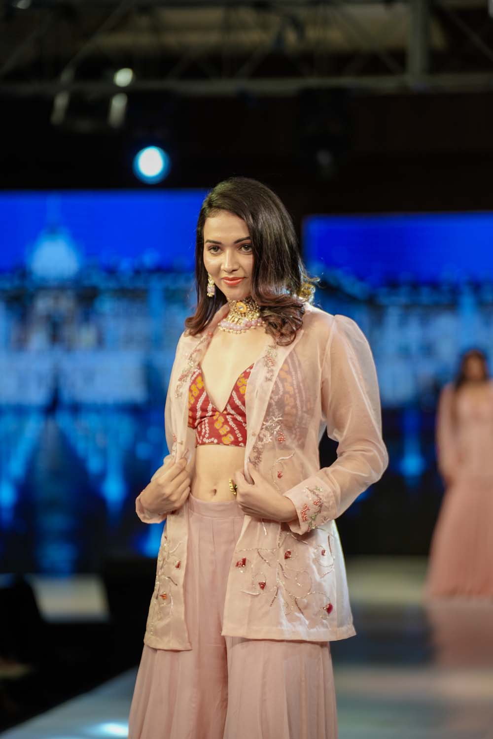 Baniya - Rose Gold Jacket with Garara and Bralette Set