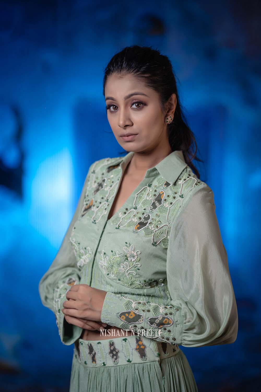 Sanvaatak - Green Gharara Embroidred Crop Shirt & Ghrara Pant