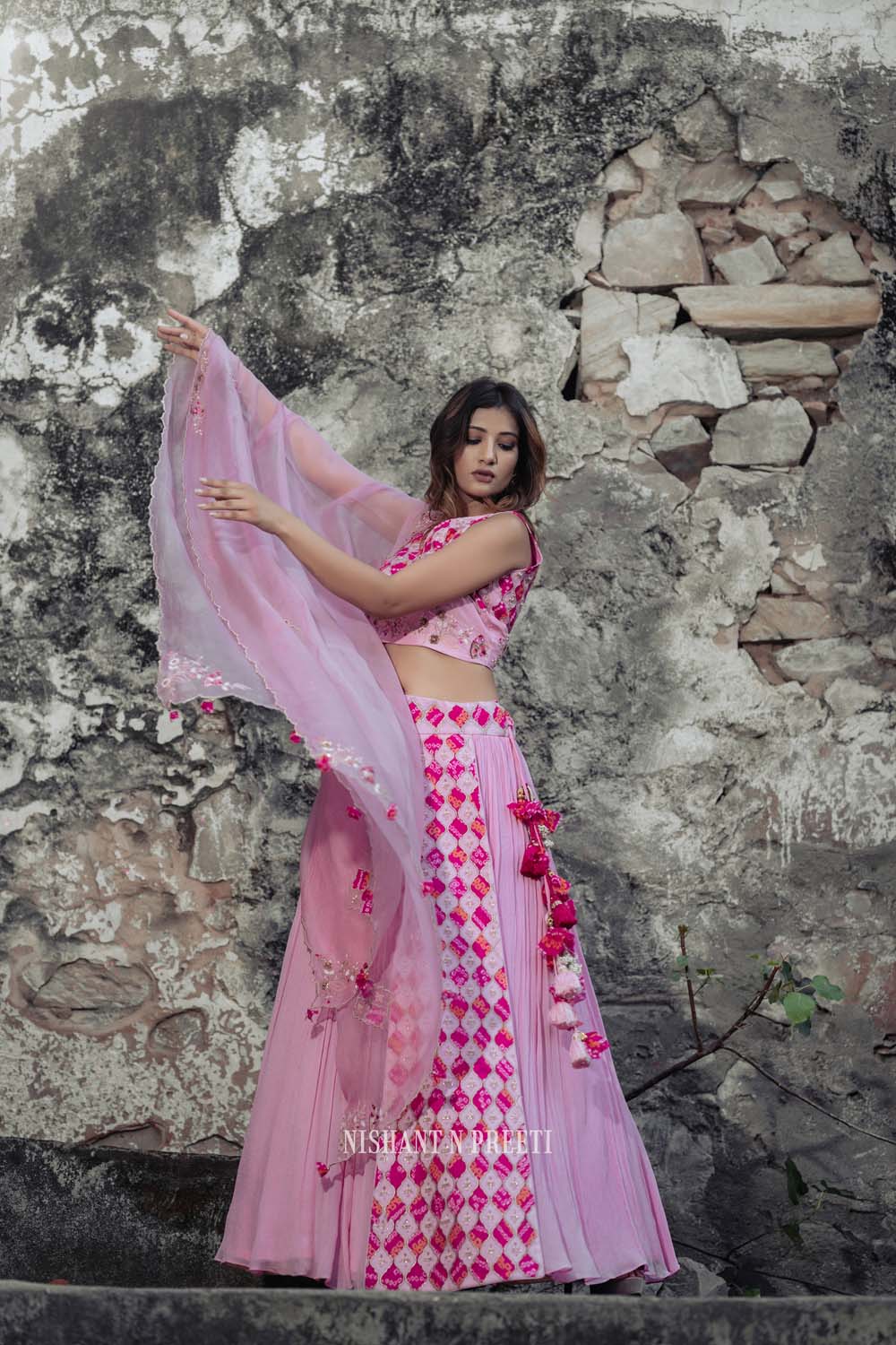 Diadar - Rose Pink Lehenga Blouse With Dupatta Set