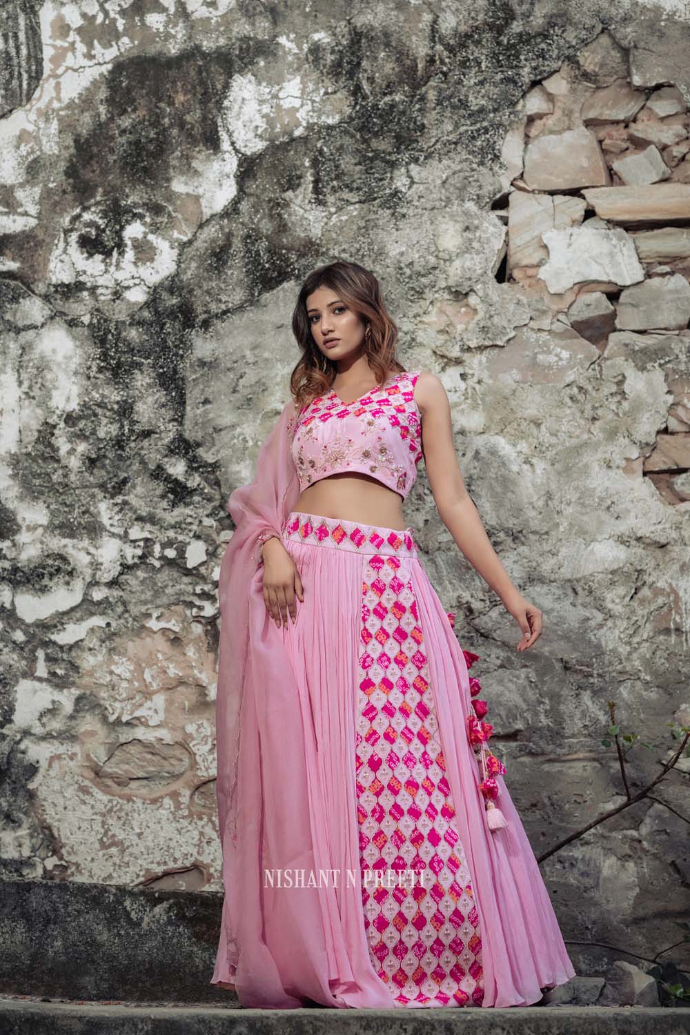 Diadar - Rose Pink Lehenga Blouse With Dupatta Set