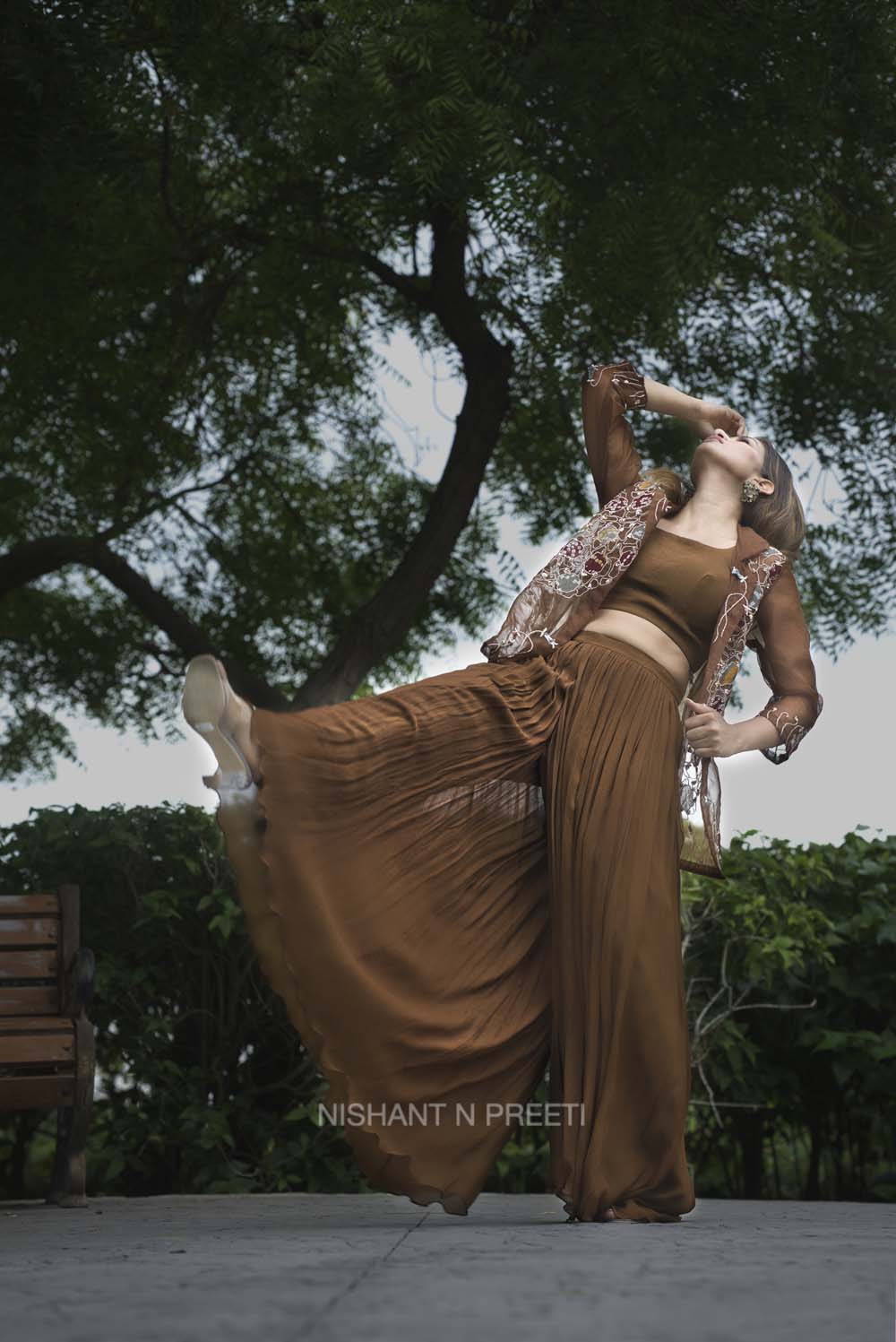 Varid - Mocha Garara Set with Organza Jacket Set