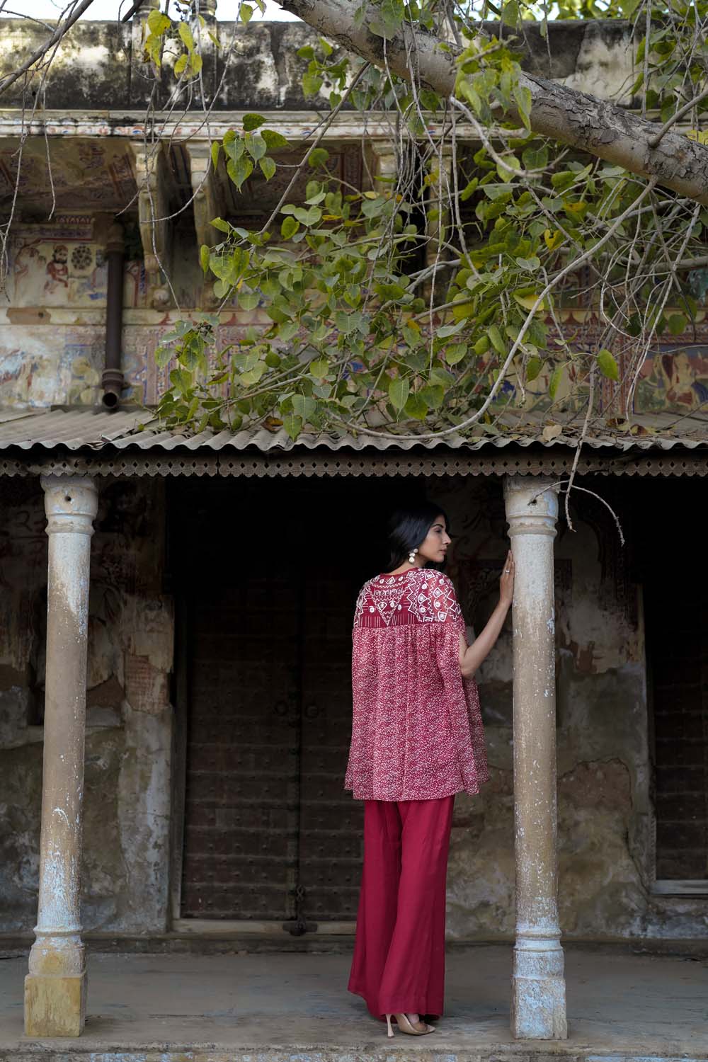 Shurkh - Red Top Pant and Jacket Set of Three