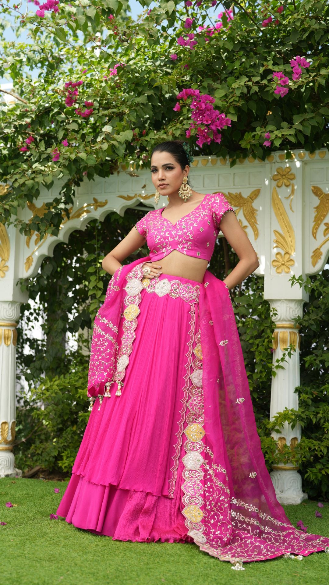 Kanehi - Hot Pink Lehenga Blouse & Dupatta Set