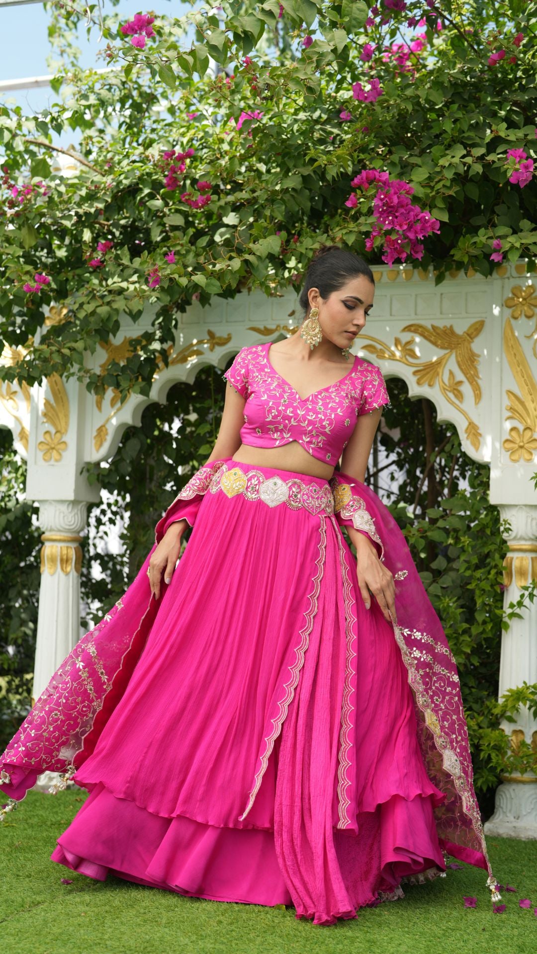 Kanehi - Hot Pink Lehenga Blouse & Dupatta Set