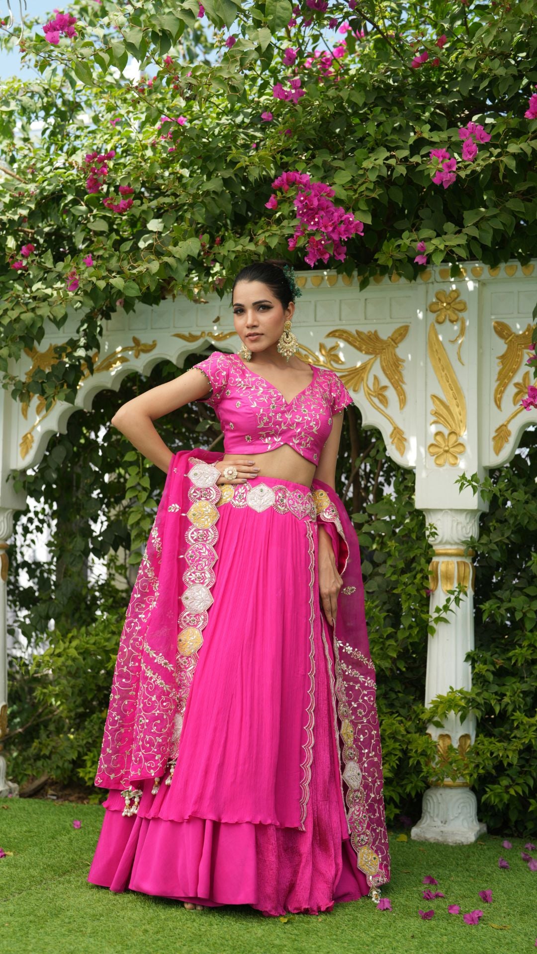 Kanehi - Hot Pink Lehenga Blouse & Dupatta Set