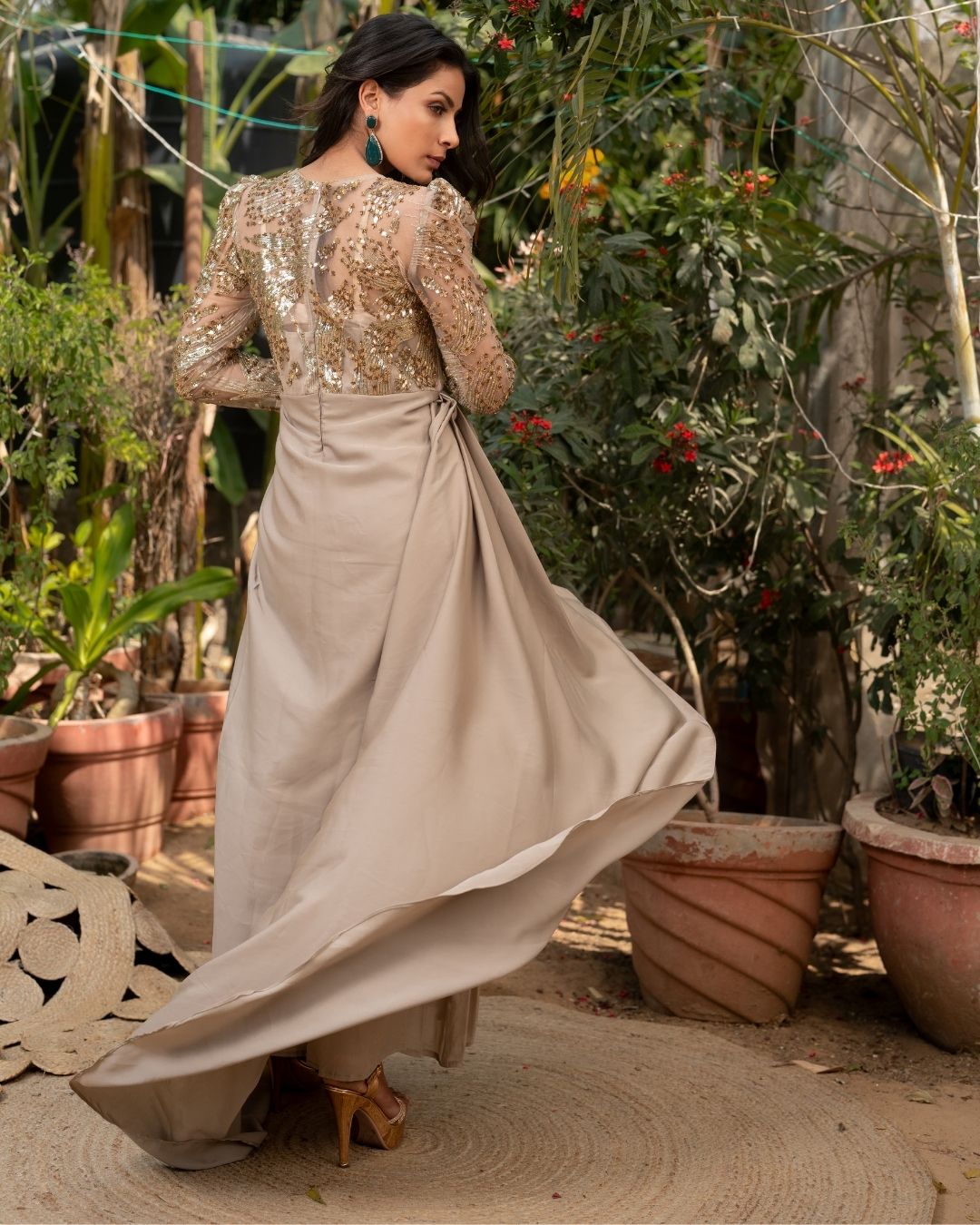 Dusk - Beige Gown Slit Dress