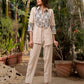 Kay - Beige Top Pant Set with Printed Jacket