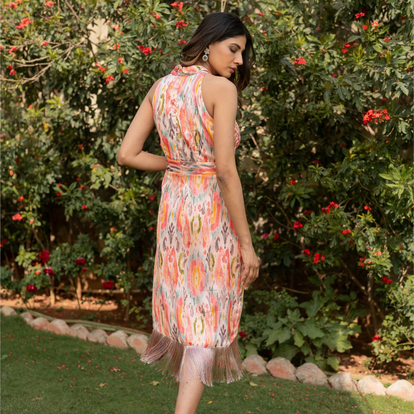 Cherry - Multicolor Dress with Criss Cross Neckline