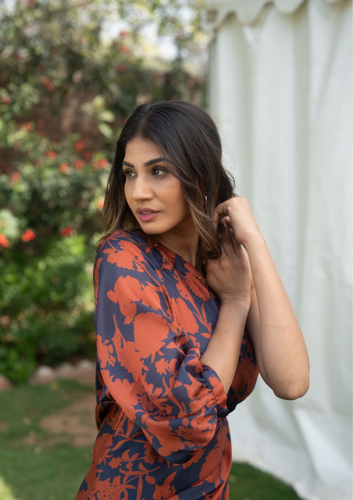 Forget Me Not - Rust and Blue One Shoulder Dress
