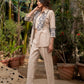 Kay - Beige Top Pant Set with Printed Jacket