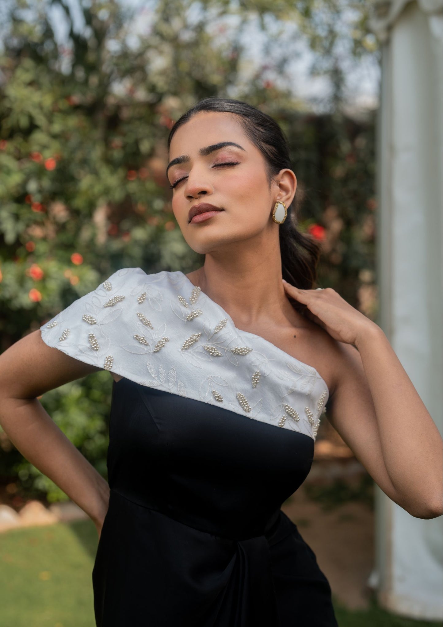 Blossom - Black & White One Shoulder Dress