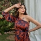 Forget Me Not - Rust and Blue One Shoulder Dress