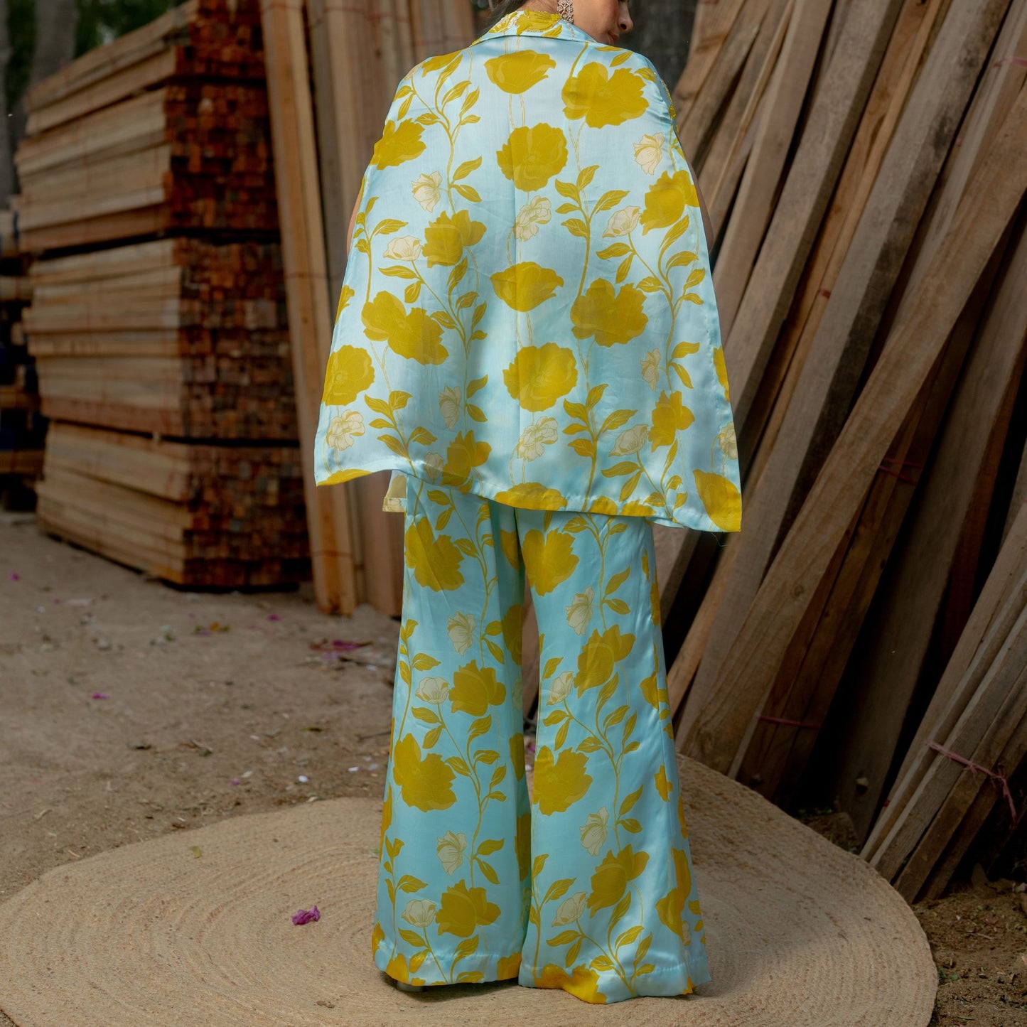 Raya - Aquamarine Embroidery Top Pant and Jacket Set