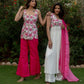 Ayan - Hot Pink Printed Anarkali with Pant Dupatta Set
