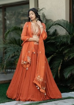 Ambar Lehenga Ensemble in with Blouse and dupatta dresses Silk, Organza, and Chinon Silk"