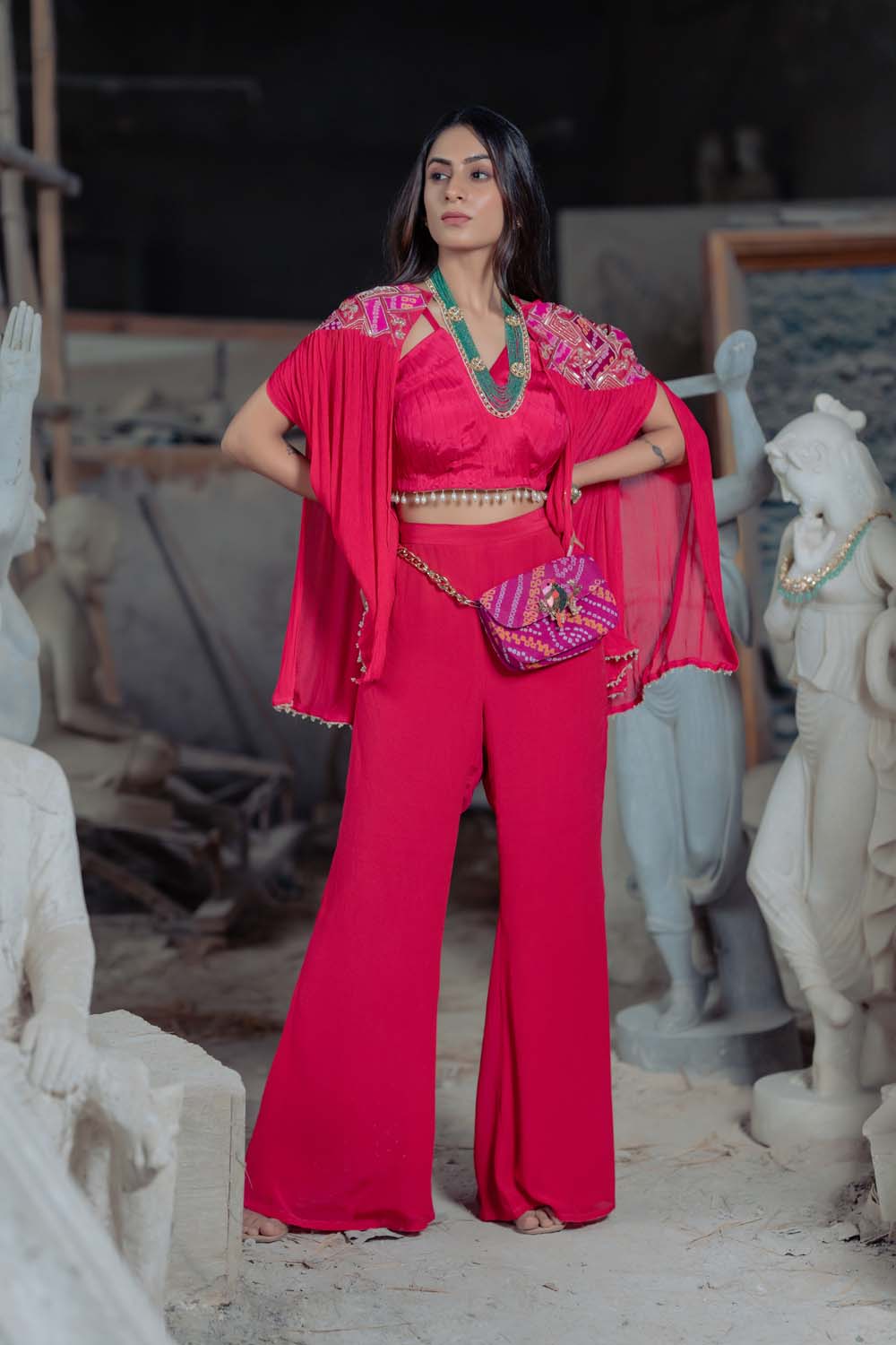 Kediyu - Red Peplum Bralette & Bellbottom