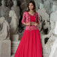 Santhe - Hot Pink Jacket with Bralette and Lehenga Set