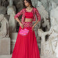 Santhe - Hot Pink Jacket with Bralette and Lehenga Set
