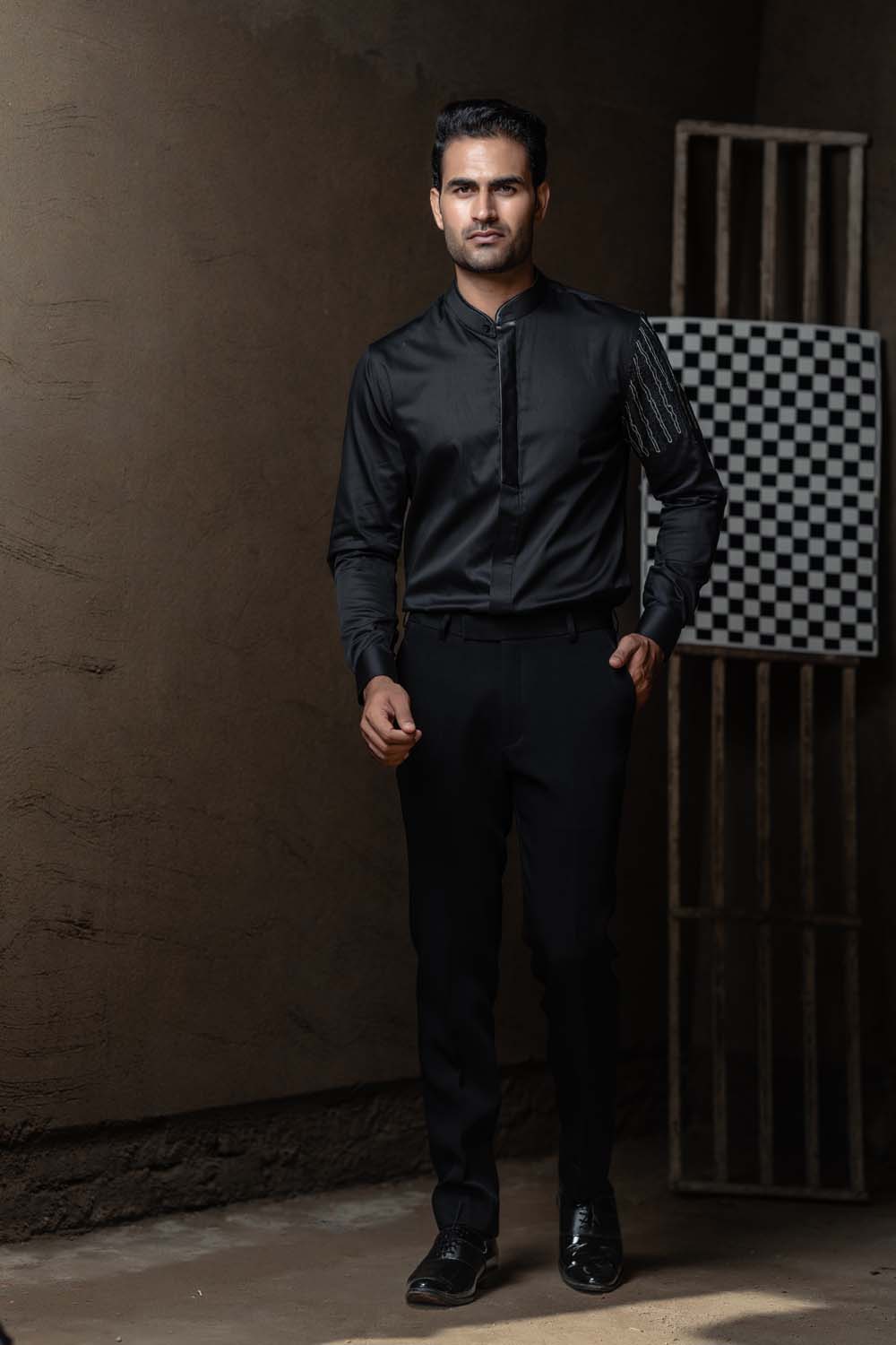 Naiim - Black Stylish Nehru Collar Shirt For Men's