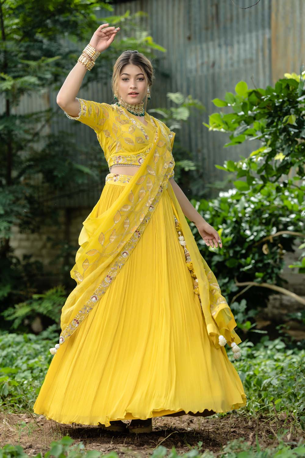 Suvarn - Orche Yellow Lehenga Blouse & Dupatta Set