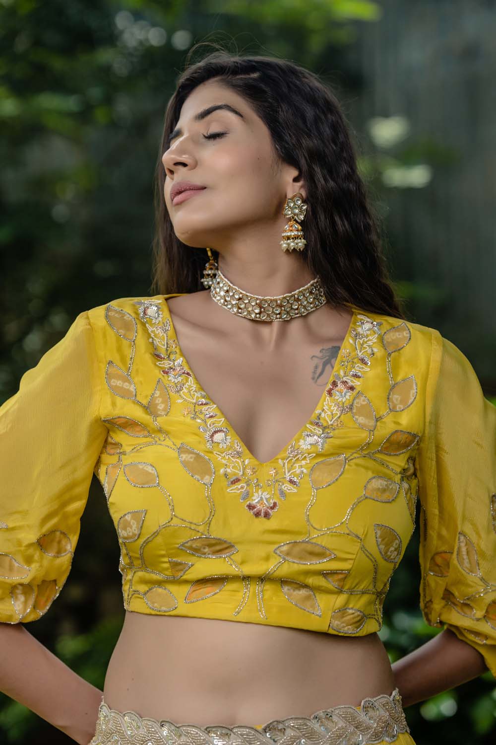 Sunhra - Ochre Yellow Crop Top with Gharara Set