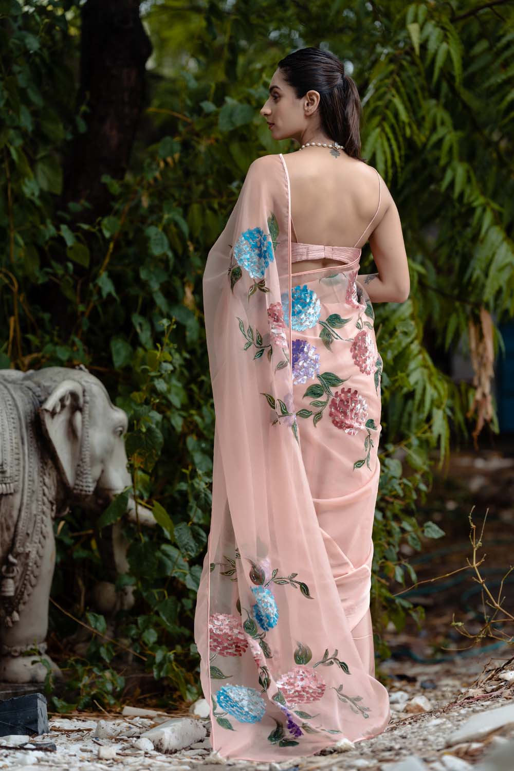Jasmine Saree - Organza Rose Gold Saree With Blouse