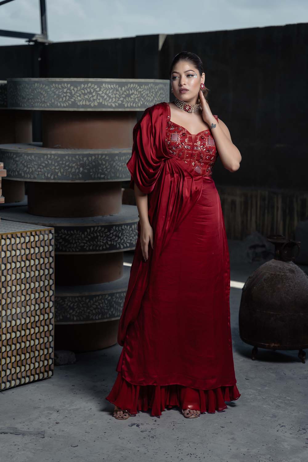 Kayamat - Stylish Red Drapped Gown